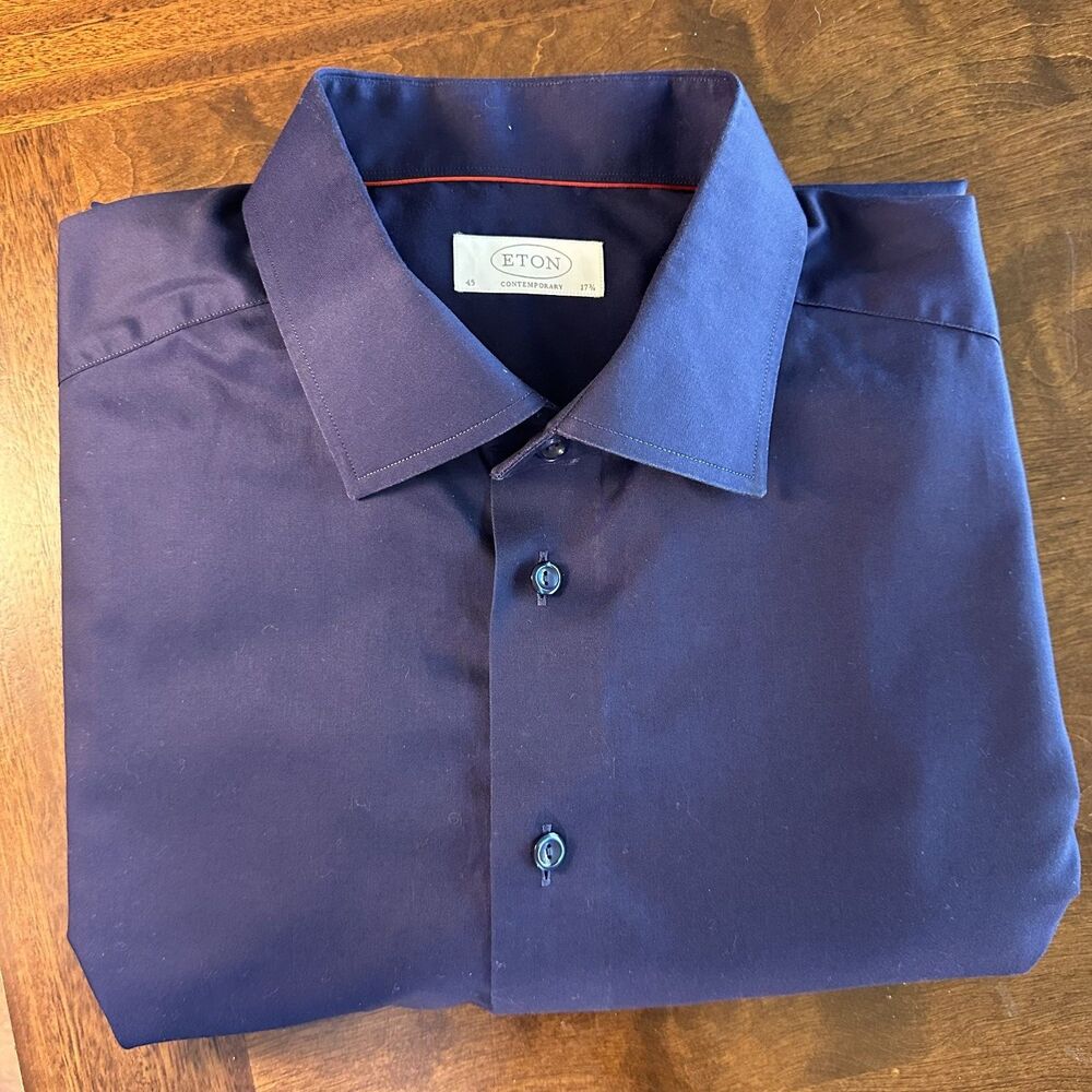 Eton Contemporary Dress Shirt Mens 17-43 Blue Twill Long Sleeve